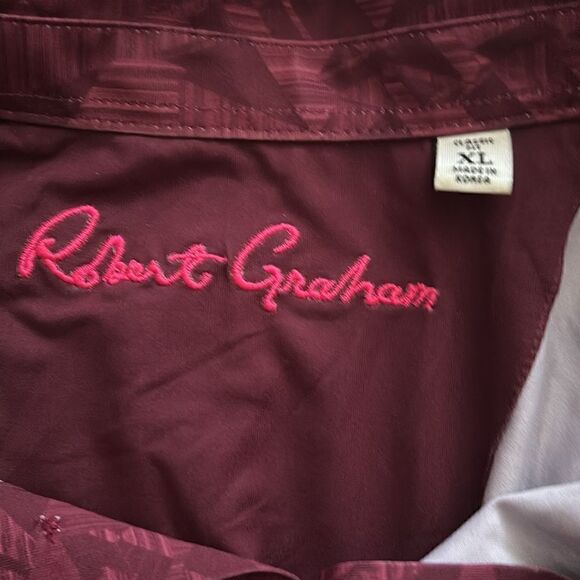 Robert Graham Men's Hydrus Short-Sleeve Knit Polo Shirt in Berry Size XL - Picture 9 of 10